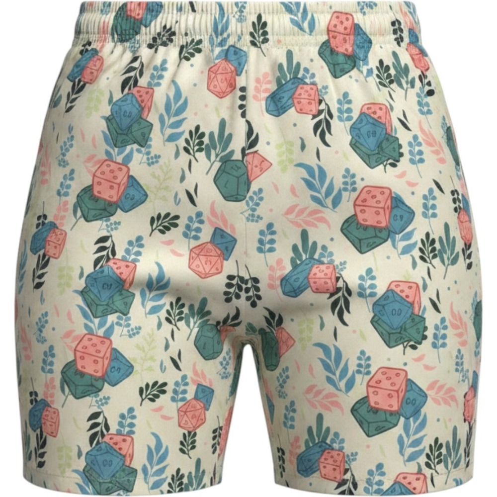Fenteng Mens Dice Print Swim Trunks Cream D&D Tabletop Gaming Shorts‎ L